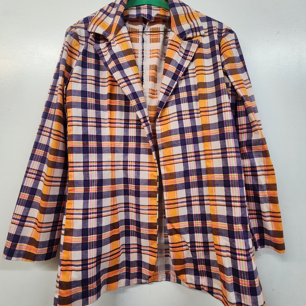 Plaid Women's Blazer Jacket - Orange and Purple Vintage